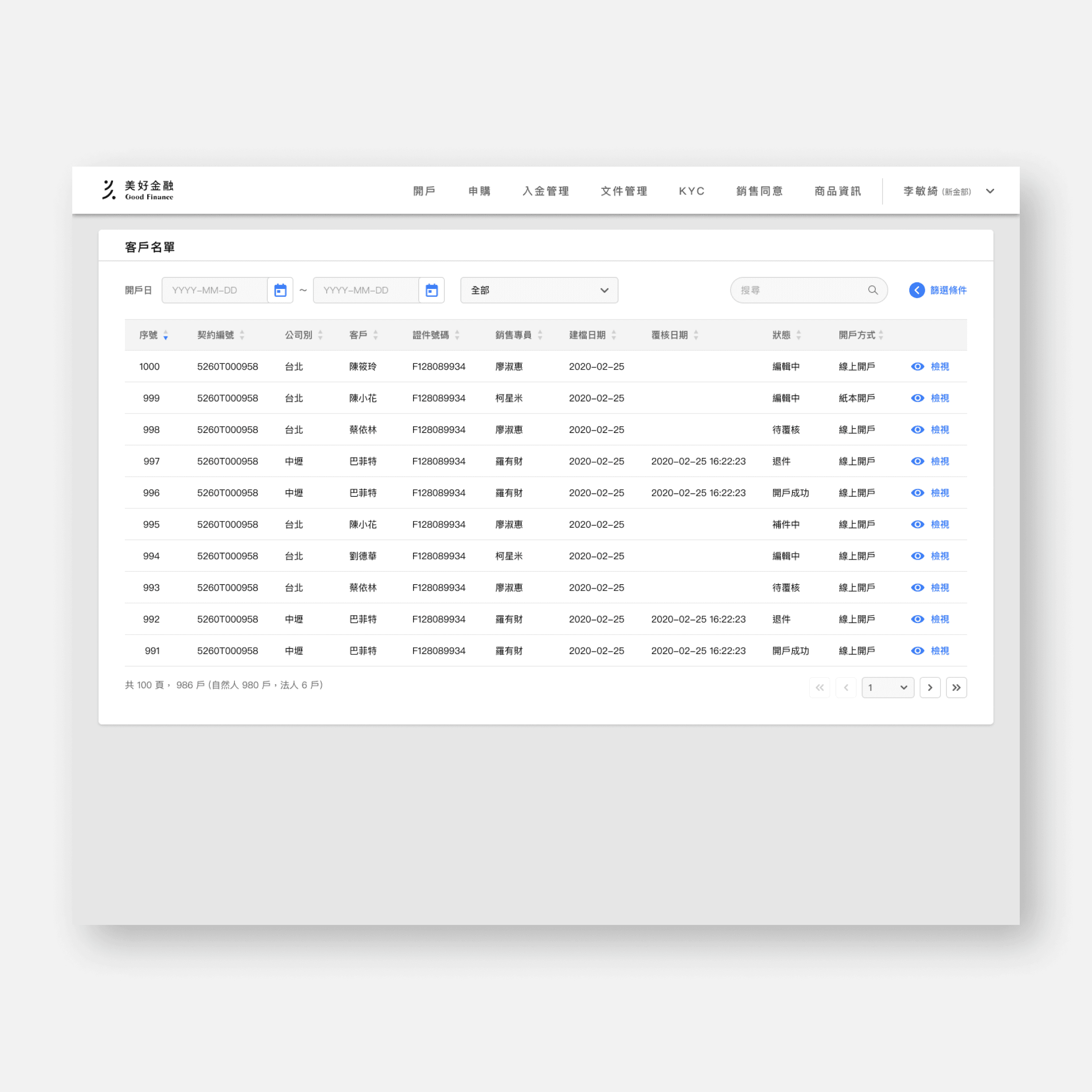 one account admin list page