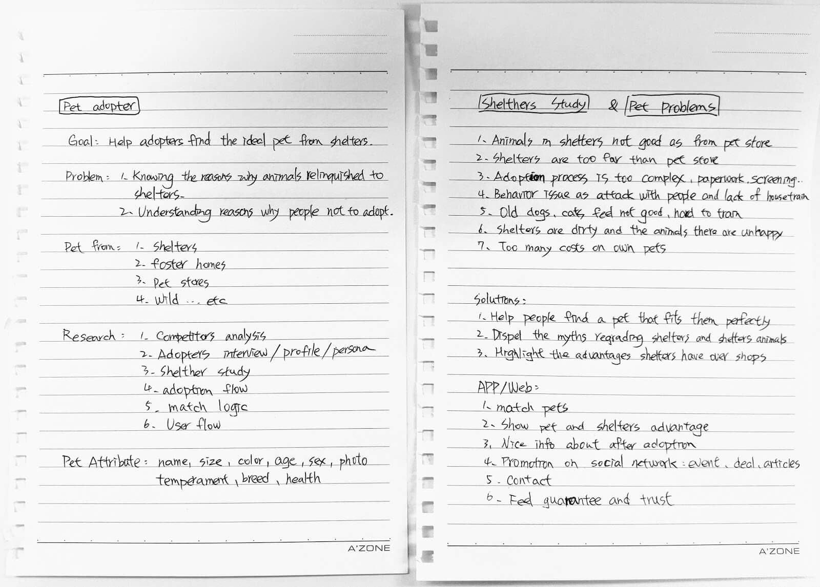my brainstorming note for pet adoption