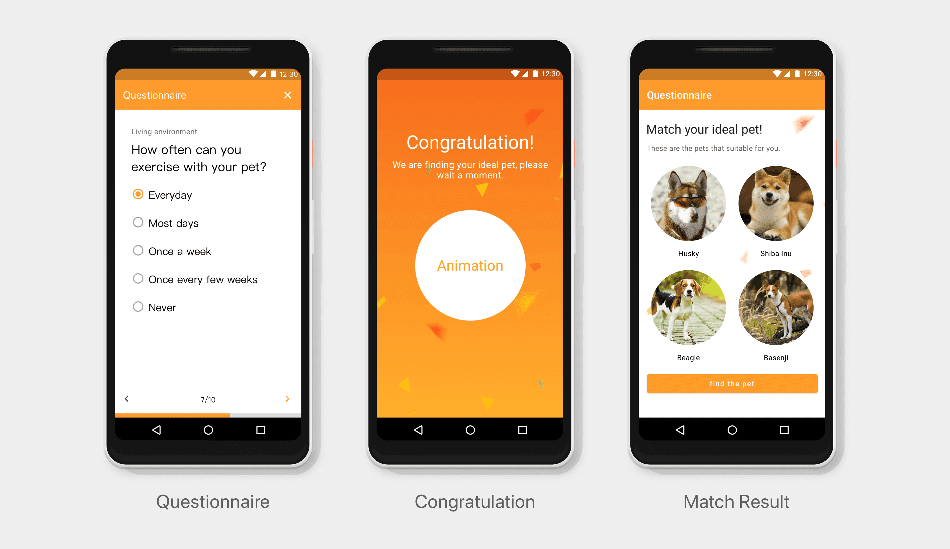 mockup questionnaire for pet adoption