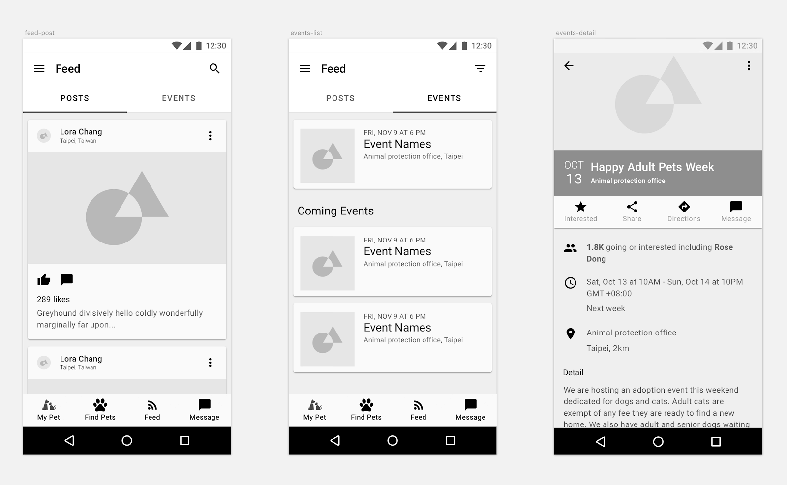feed page for pet adoption
